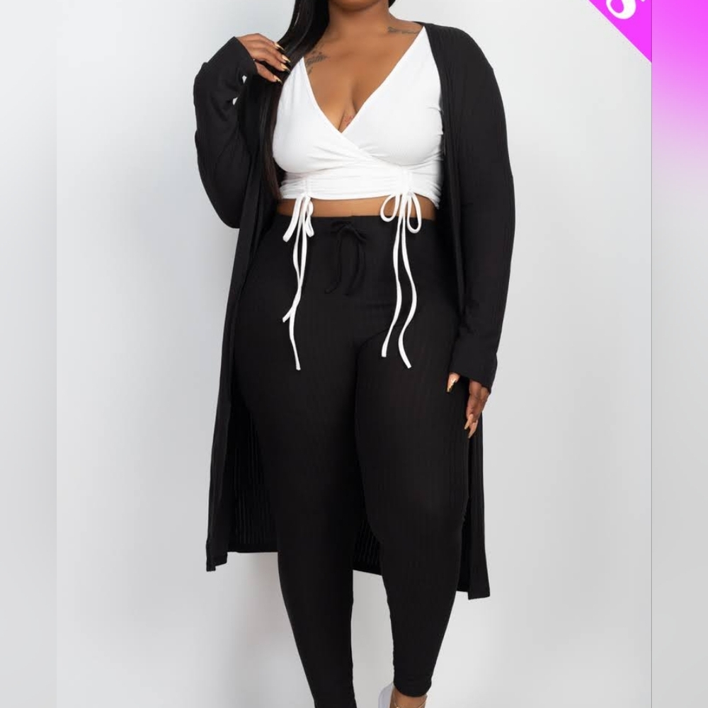 New Long Sleeve Cardigan/Legging Pant Set, Black, Texture, Sz 2xl